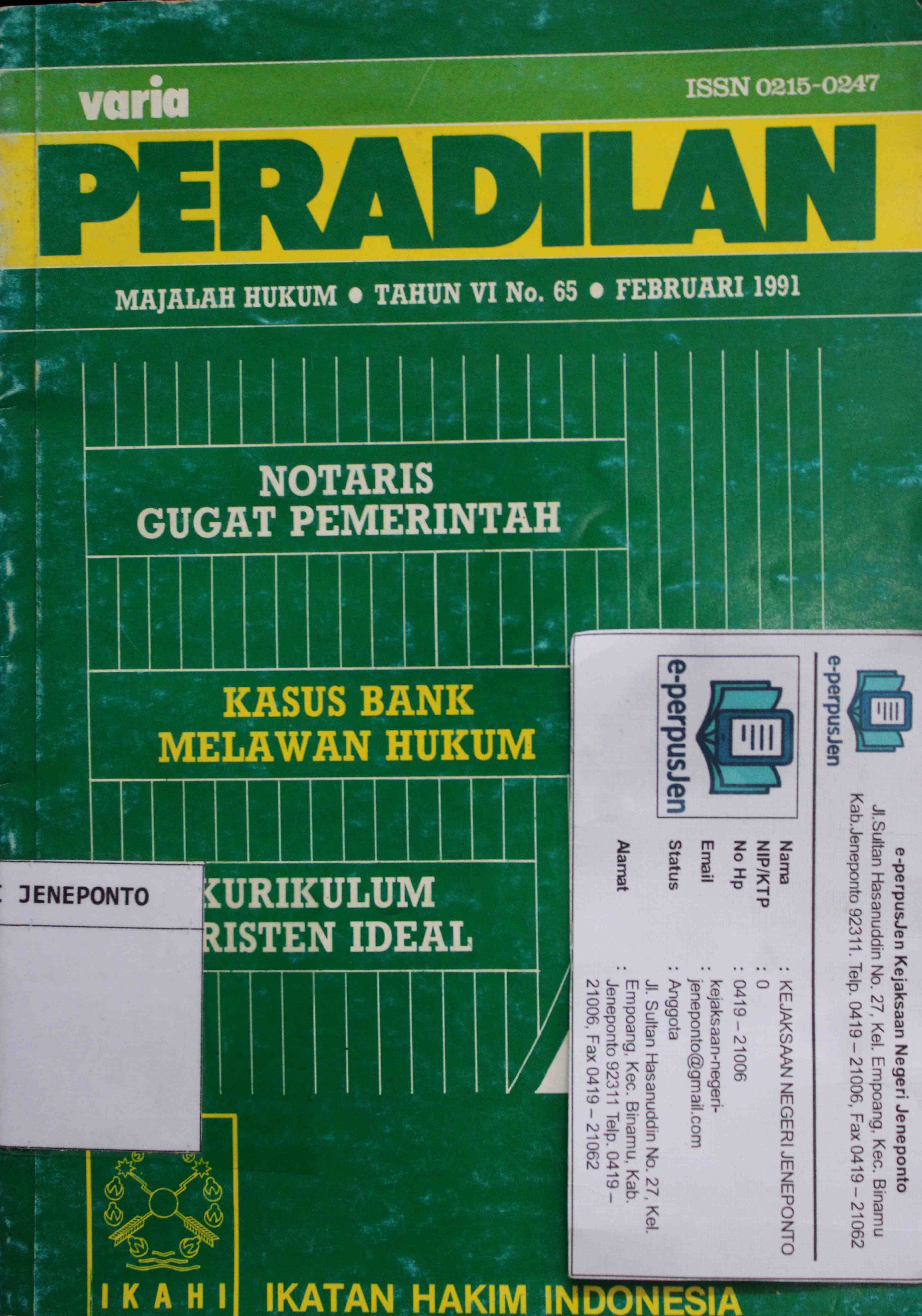 Varia Peradilan Majalah Hukum Tahun VI No 65 Februari 1991
